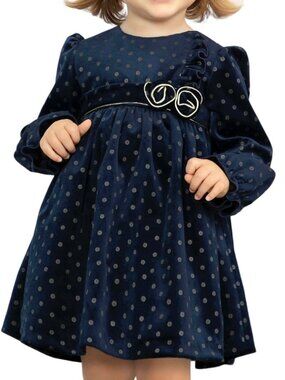 Abel & Lula Velvet Polka Dot Dress 12m 80cm Navy Holiday NEW